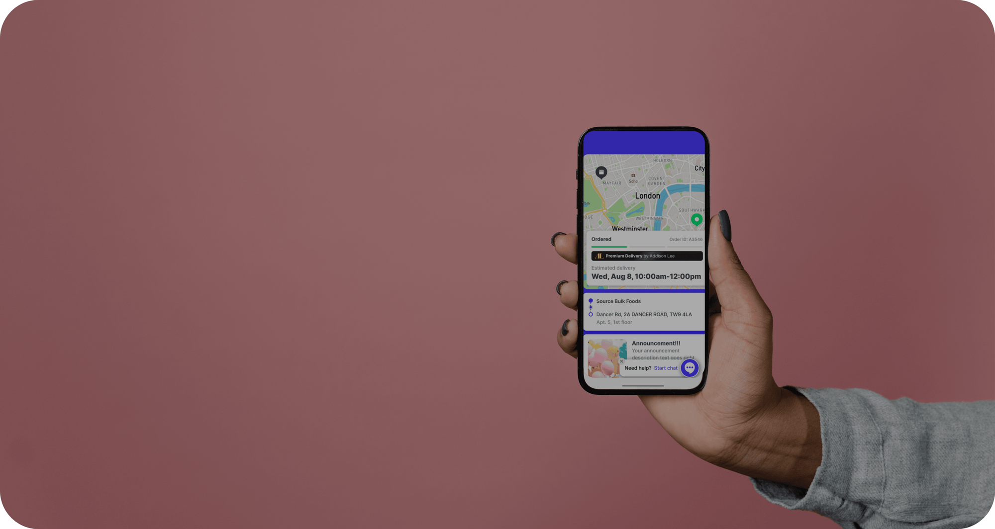 Laptop showing a live delivery tracking map