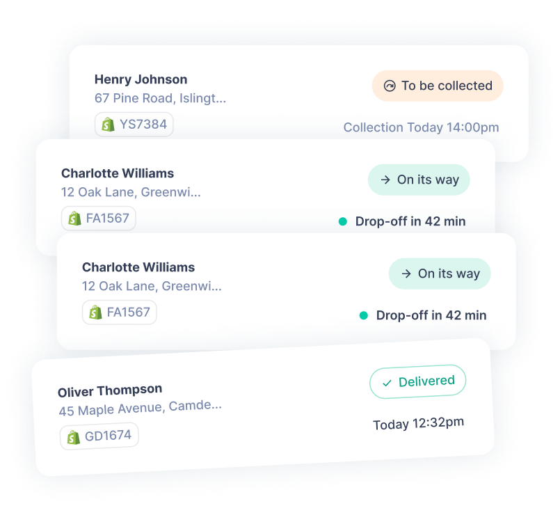 Order list interface showing collection and delivery status
